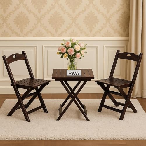 Wooden Foldable 2 Chair and Square Table Patio Coffee Tea Dining ...