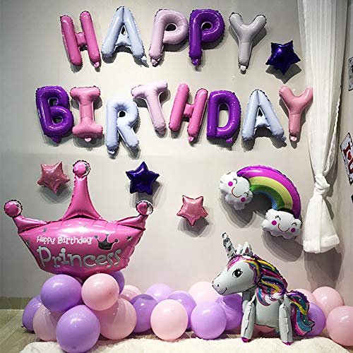 Purple Pink Happy Birthday Balloons Banner,16 Inch Mylar Foil Letters Sign,Reusable Balloons For Women, Men, Boys & Girls Birthday Decorations Party Supplies #TOP2