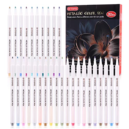 H-Tone 30 Colors Metallic Markers Fine Point Washable Water Color Pen For Kids Scrapbooking Supplies Drawing Markers For Coloring On Black Paper Diy Craft Photo Album Rock Painting (30 Metallic) #TOP2