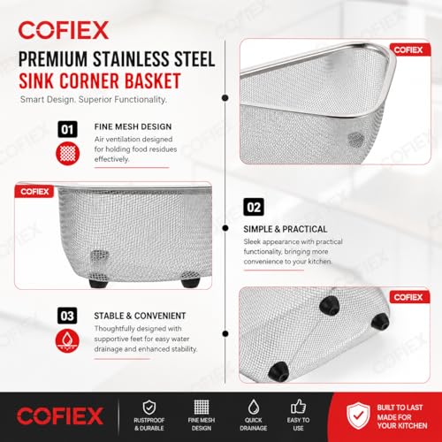 Image of Stainless Steel Sink Corner Strainer Triangle Drainer Basket & Shelf Organizer - Rust-Resistant Corner Rack for Kitchen Sink, Multi-Use Soap, Sponge, Fruit & Vegetable Holder