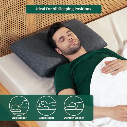 Image of The White Willow Thin Pillow for Sleeping-Slim Memory Foam Pillow-Slim Pillow for Neck & Shoulder Pain Relief-Flat Pillow-Orthopedic Cervical Pillow for Neck Support-King Size Bed Pillow-2.5 inch H-Grey