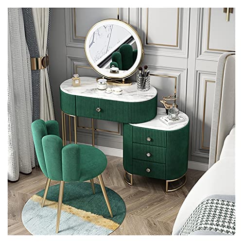 SERUMY Tocador para dormitorio, tocador con espejo, tocador con estantes de almacenamiento y 4 cajones para dormitorio, 80 x 40 x 75 cm, tocador (color verde)