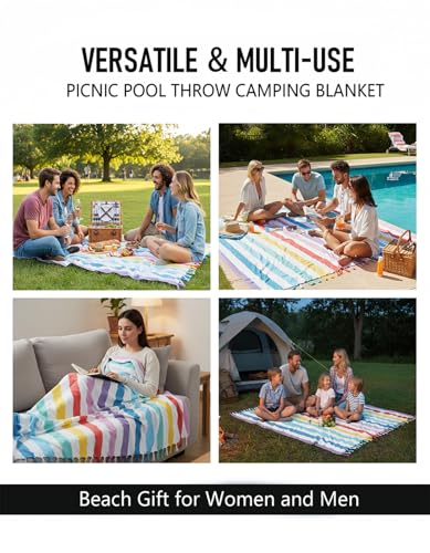Image of Yongoes Oversized Turkish Beach Towel Blanket Cotton Giant XL Sandproof Towels Huge Linen XXL Extra Large Big Throw Quilt Blankets for Adults Cloud Travel Camping Glamping Accessories Essentials