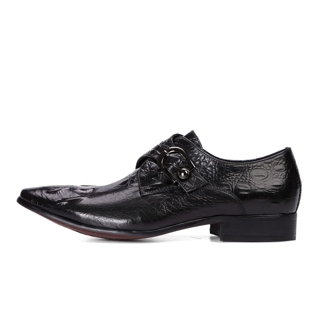 Mocassini Formali Affari da Uomo Scarpe Monk Rilievo a Punta in Vera Pelle Scarpe da Abito Slip On con Fibbia