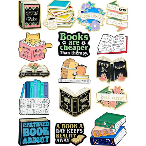 16 Pcs Book Enamel Pins for Backpacks – Unique Cute Lapel Pins for Jackets & Hats – Gift for Friends & Collectors