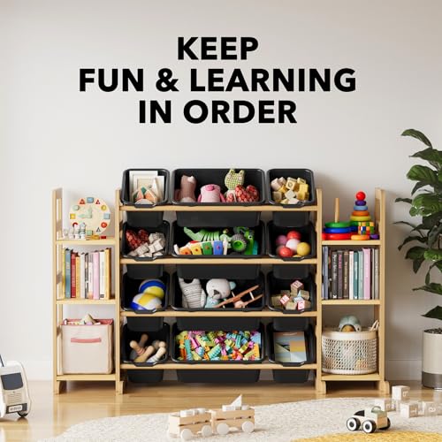 Image of SpaceAid Toy Storage Organizer with 6 Shelves and 12 Bins, Toy Organizers Storage Bookshelf, Kids Bin Shelf Toys Box Bookcase for Bedroom Playroom Organization Room Decor, True Black
