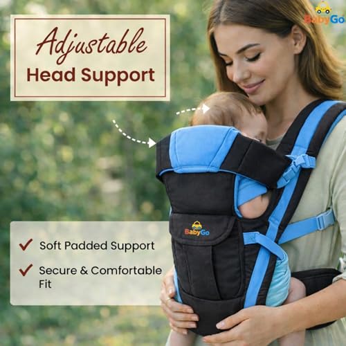 Image of BabyGo Kid Seat Baby Hip Carrier 4-in-1 Adjustable Baby Carrier Cum Kangaroo Bag|for 6 to 24 Months Baby|Newborn to Toddler Carrier|Safety Belt & Buckle Straps|Up to 15 Kgs (Black & Blue)