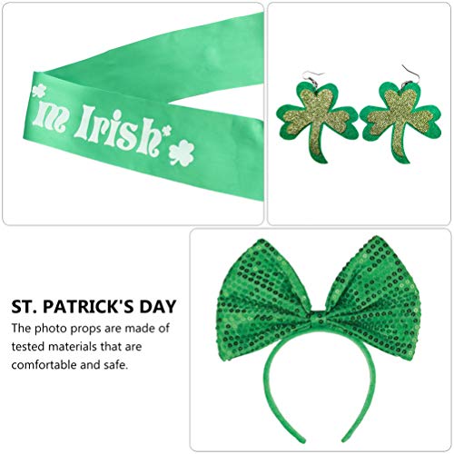 PretyzOOM 4 peças acessório para fantasia de Dia de São Patrício com laço verde para tiara, saia tut