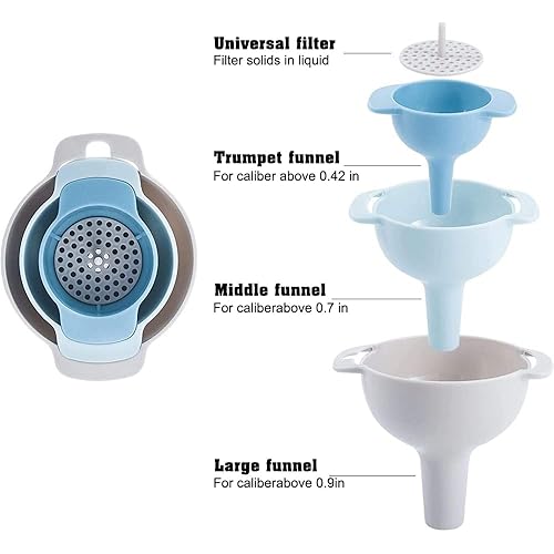 Miniatura 3 de Embudos de cocina 4 en 1 para llenar botellas, embudos de cocina con filtro de filtro desmontable, embudo de aceite de grado alimenticio sin BPA,
