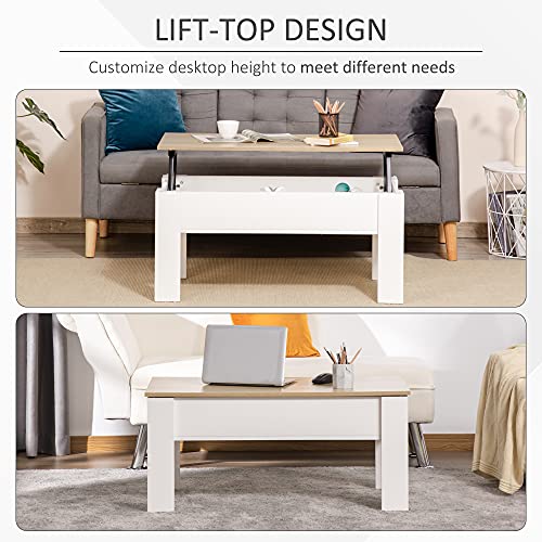 HOMCOM Lift Top Coffee Table with Hidden Storage Compartment, Lift Tabletop Pop-Up Center Table for Living Room