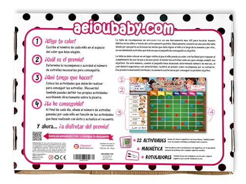 Miniatura 2 de Aeioubaby.Com Tabla Recompensas Magnética Grande 43x32cm Pizarra De Tareas Para Pared O Frigorífico. 22 Actividades, 2 Rotuladores Presentación Caja Niños Y Cumpleaños Español
