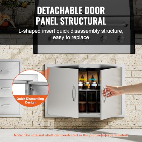 Image of VEVOR BBQ Access Door 33W x 22H Inch, Double BBQ Door Stainless Steel, Outdoor Kitchen Doors for BBQ Island, Grilling Station, Outside Cabinet