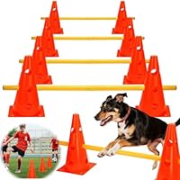 BHHTBB Agility Set Hunde Hürden Steckhürdenset Kinder, Hindernisse für Kinder Hunde Parcour zum Springen, Cavaletti Hund, 8 Kegel 32cm Höhe + 16 Stangen 80cm lang, für Trainingsübungen