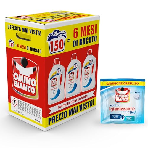 Omino Bianco - Detersivo Lavatrice Igienizzante Liquido, 150 Lavaggi, Rispetta