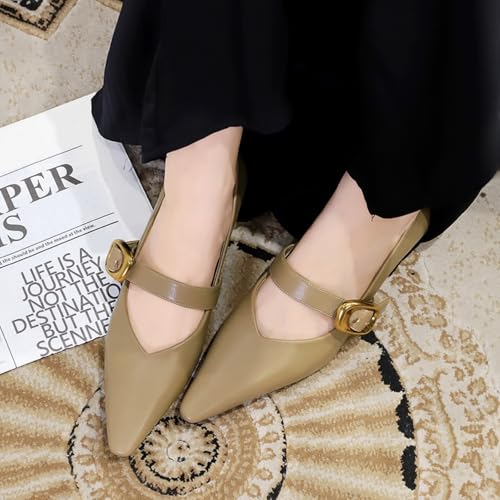 Women's 1 Inch Pointy Toe Mary Janes Flats One Strap Buckle Cute Leather Ballet Flat Shoes for Women Low Heeled Wedge Slip On Solid Work Flats Dress Comfortable3