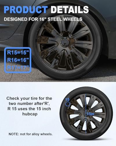 Image of ABX Hubcaps,15 inch hubcaps Set of 4, Wheel Rim Cover ABS Material, Snap On Car Truck SUV Replacement, for Toyota Camry Nissan Mazda etc, Black