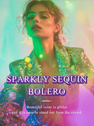 Image of GORAIS Women Sequin Bolero Shrugs Sparkly Formal Jacket Long Sleeve Open Front Sequence Cardigan for Evening Dresses