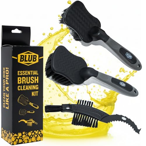 BLUB kit limpieza bicicleta mtb con 3 Cepillos Premium – limpiador cadena bicicleta, Casete y Ruedas | Cepillos Resistentes para MTB, Carretera y e-Bike