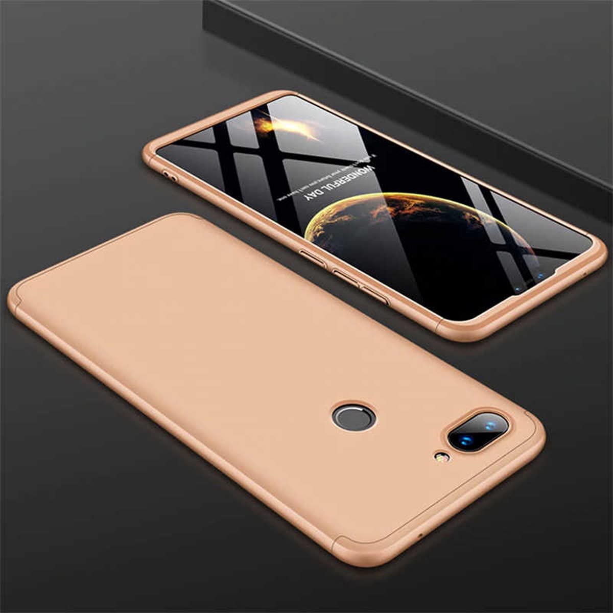 Zore 7619 Xiaomi Mi 8 Lite ile Uyumlu Kılıf, Double Dip AYS 3in1 Sert Rubber Kapak, Gold