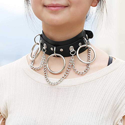 Circle Choker Necklace Pu Leather Goth Choker Collar with Black Studded Punk Rock Rivet Collar3