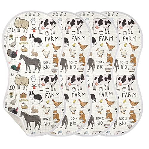 Kigai Farm Animals Muslin Baby Burp Cloths - Super Absorbent and Soft Burping Rags - Cotton Burp Clothes Set for Boys and Girls, 1 Pack2