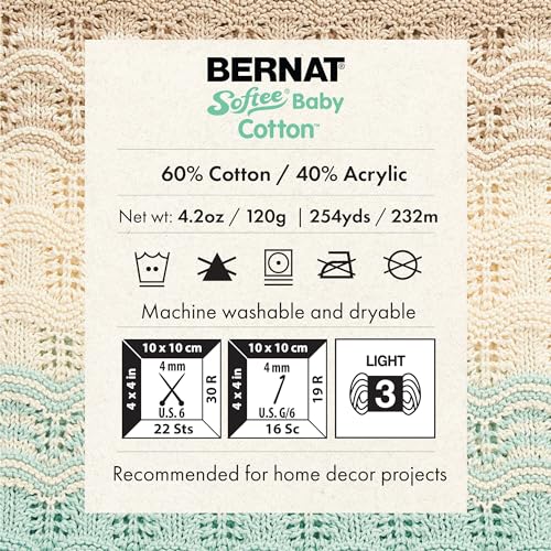 Image of Bernat Softee Baby Cotton Cotton Yarn - 3 Pack of 120g /4.25oz - Blend - 3 DK (Light) - 254 Yards - Knitting /Crochet