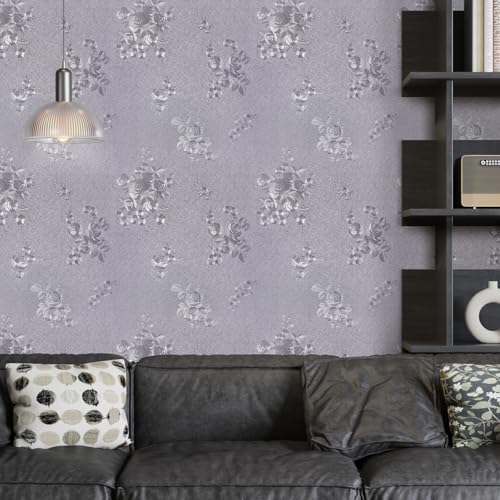 Papel tapiz gris floral para cubrir imperfecciones sin usar pegamento 8