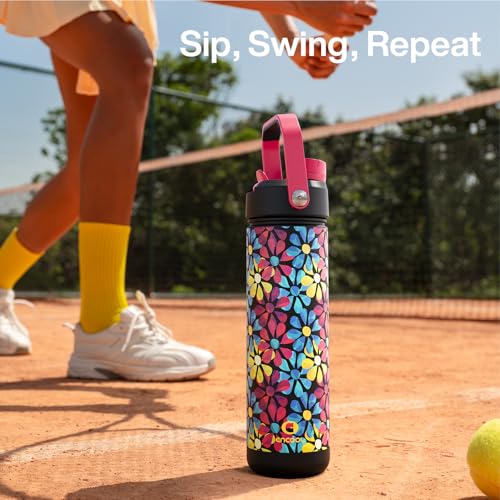 Image of ENCOOL Insulated Water Bottle with Straw Stainless Steel Water Bottle, Leak-Proof, BPA-Free, Double Wall Vacuum Keeps Cold for 24 Hours for Sports, Travel, School (26 oz, Vivid Flora)