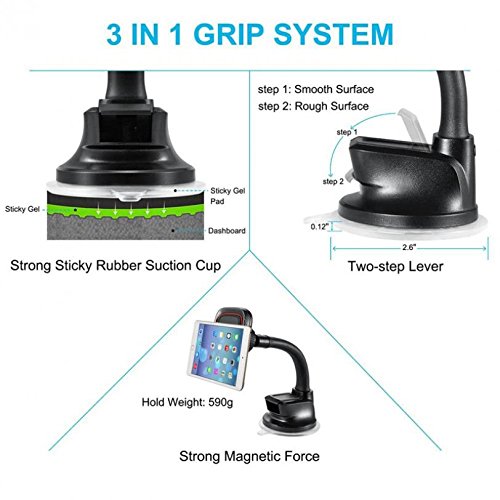 Compatible with DuraForce Pro 2 - Car Mount Magnetic Dash Windshield Gooseneck Holder Window Glass Gooseneck Swivel Dock [Strong Grip Magnets] Works with Kyocera DuraForce Pro 2