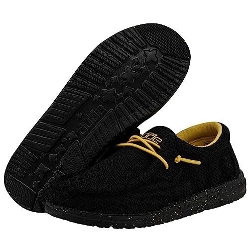 Image of HEYDUDE Men's Wally Sox Slip On Shoe, Black /Yellow Size 9 | Lace Up Loafer | Lightweight Comfortable Casual Shoe