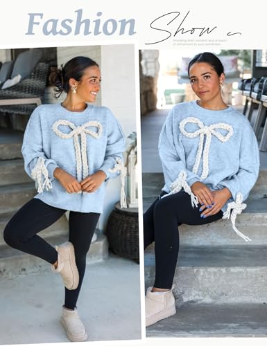 Wyeysyt Bow Sweater Women Oversized Knitted Pullover Sweaters Cute Chunky Crewneck Long Sleeve Pullover Tops2