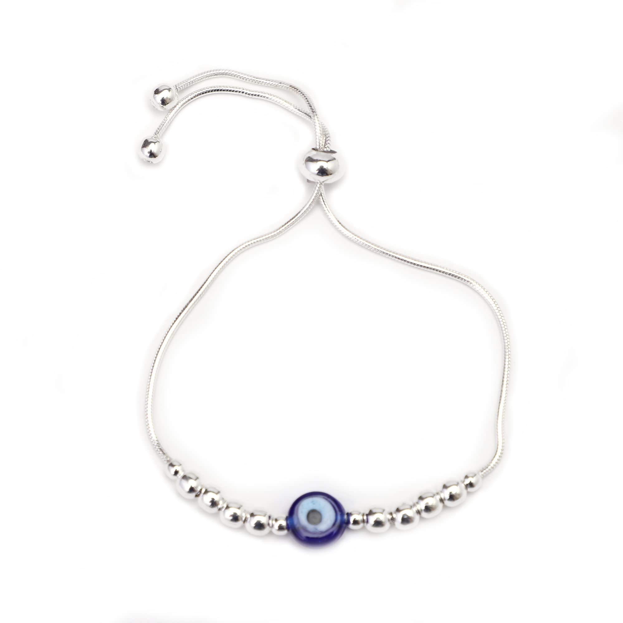 925 Pure Silver Adjustable Silver Chain Evil Eye Bracelet For Teenage Girls & Women