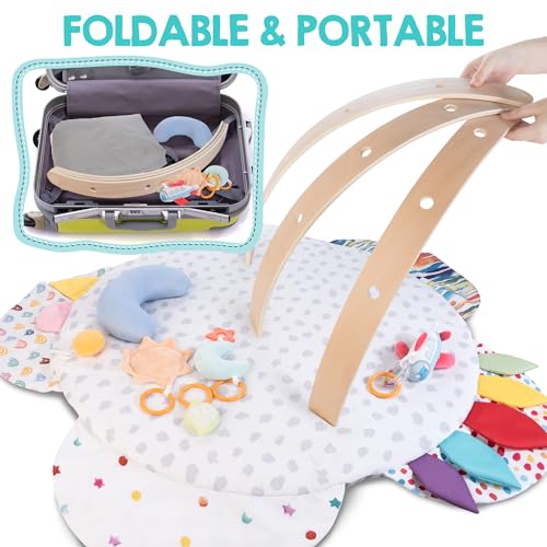 Baby-Play-Gym-Activity-Mat-Stage-Based-Developmental-Activity-Gym-Play-Mat-for-Baby-to-Toddler-Wooden-Tummy-Time-Mat-with-Detachable-Sensory-Toys-Newborn-Baby-Essentials-Shower-Gift
