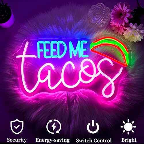 Image of Feed Me Tacos Neon Sign Led Neon Lights Neon Signs for Wall Decor Light Up Sign for Birthday Party Club Gift