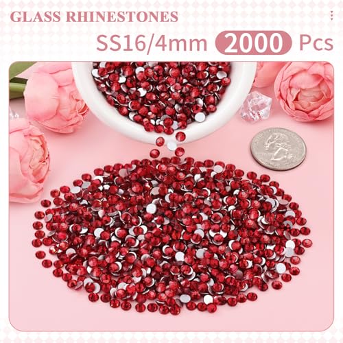 Image of 2000PCS SS16 /4mm Crystal Glass Rhinestones for Bedazzling (Dark Siam) | Flatback Rhinestones for Crafting DIY Nail Art Makeup Decoration, Gems Diomand Charms for Tumbler Shoes Clothing Mug