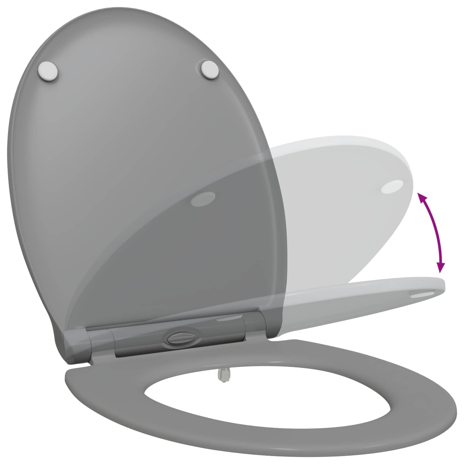 Sedile WC moderno in polipropilene grigio 47 x 37,5 x 3,8 cm, dal design sobrio e di facile montaggio per bagni interni.