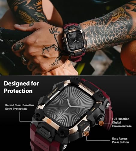 Image of ULTIMAL Rugged Case with Band for Apple Watch 46mm,Compatible with Apple Watch Series 11 /10, Military Grade Shockproof Bumper Cover for iWatch Tactical Band Men (46mm,Red)
