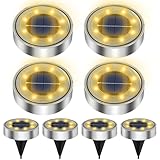 ソーラーライト 屋外 IP68防水 埋め込み式 ガーデンライト 自動点灯消灯 光センサー 太陽光パネル充電 高輝度 LED 庭/玄関先/芝生/車場/歩道 設置簡単 防災対策 防犯ライト 置き型 電球色 (8個セット) おしゃれ