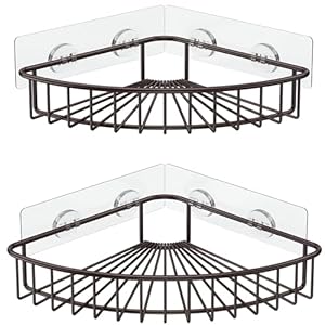 SMARTAKE 2-Pack Corner Shower Caddy, SUS304 Stainless Steel, Wall Mounted Bathroom Shelf with Adhesive, Storage Organizer for Toilet, Dorm and Kitchen (Bronze)