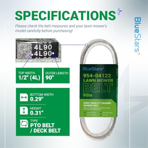 Image of BlueStars 954-04122 754-04122 Lawn Mower Belt | Aramid Cord | 1 /2 inch x 90 inch | For Troy Bilt 46 inch Deck MTD Toro LX460 LX465 13AX60KH011 13AX60KH066 13AX60KH211 Riding Mowers Replaces 954-5834 112-5834