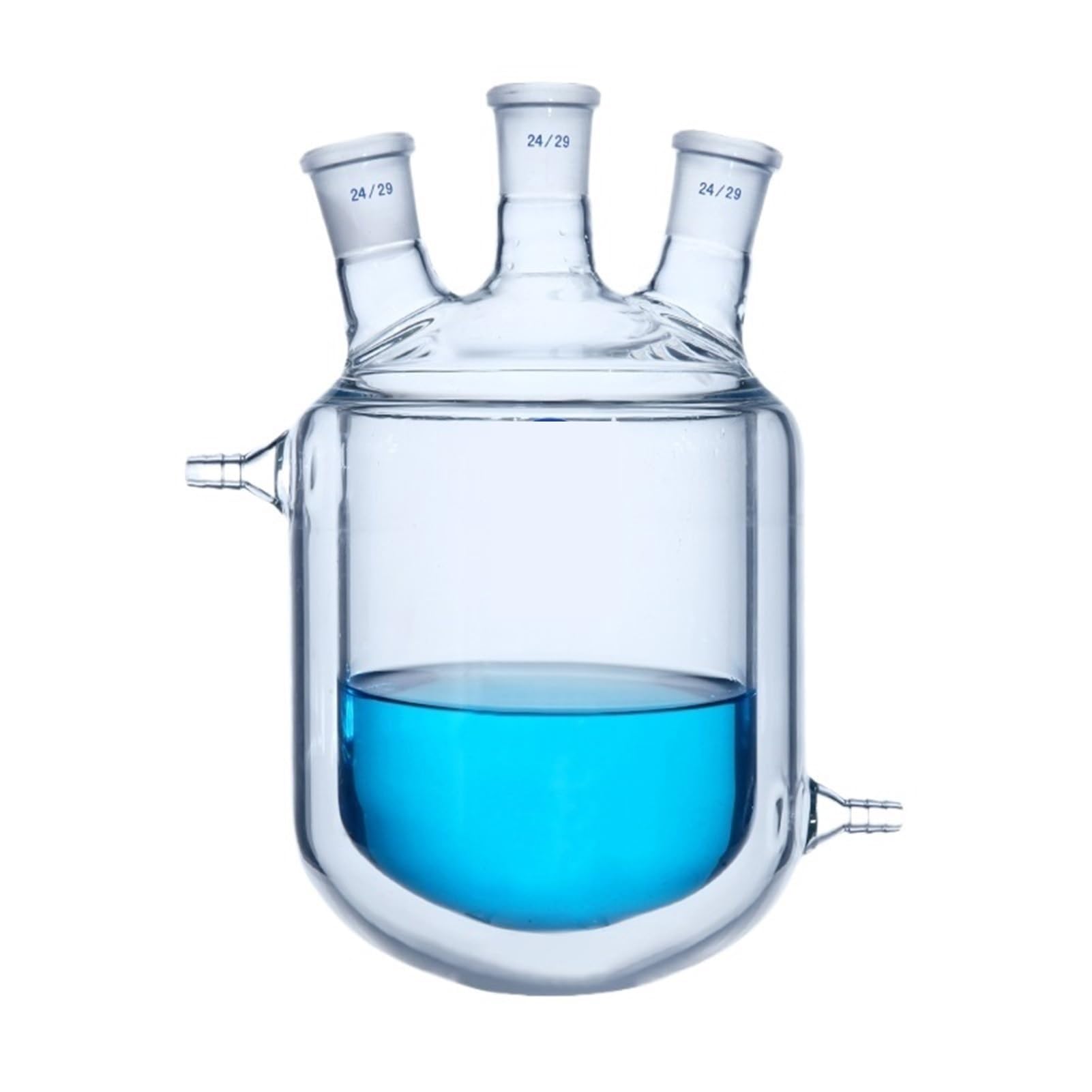 Matraz aforado de borosilicato, Frasco de reacción con camisa de tres cuellos Matraz de vidrio de borosilicato de pared gruesa Reactores de planta con camisa Reactor de laboratorio(150ml 19x19x19)