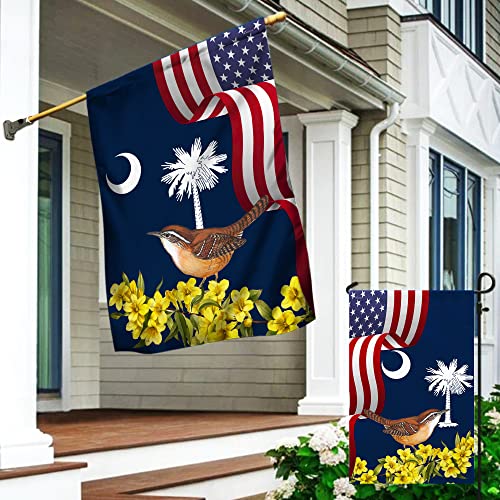 South Carolina State Double Sided State Flags, Carolina American Flags, Double Sided Heavy Duty Canvas House Flag 30X40, Yellow Jessamine And Wren Bird Indoor Outdoor Home Decor Flag #TOP6