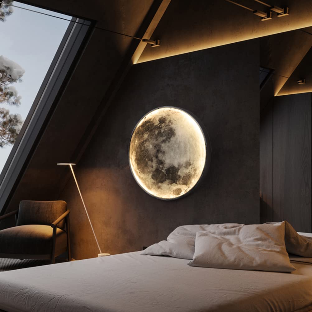 QTANZIQI Lampada da Parete 3D Moon dimmerabile con Telecomando per la Stanza Lampada da Parete Rotonda a Forma di Luna Lampada da soffitto Decorativa per Interni per Soggiorno Camera da Letto 15W /