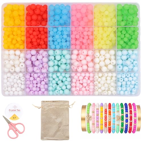 Image of ambitieux DIY Bracelet Making Set for Kids - 24 Colorful 800+ Beads, 10m Elastic Thread, Jute Bag, and Cutter - Gift for Girls Birthday for 5-12 Years