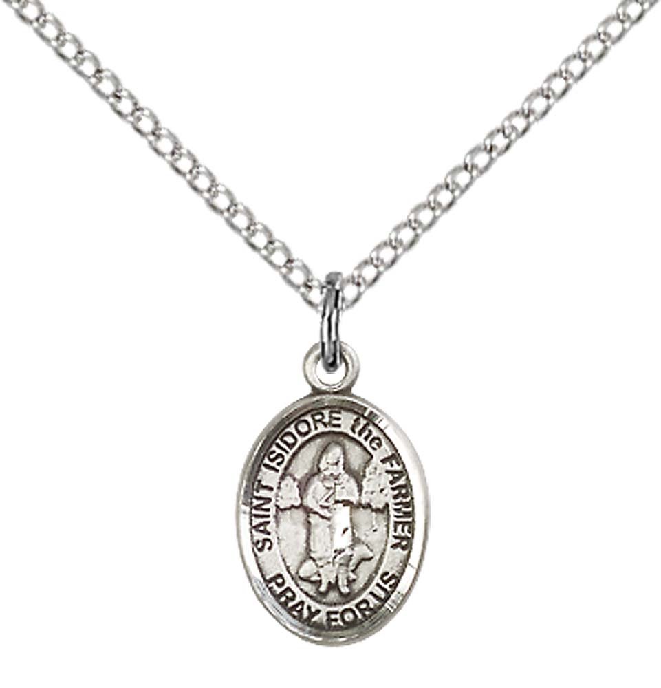 F.A. Dumont F A Sterling Silver St. Isidore The Farmer Pendant with 18" Stainless Steel Lite Curb Chain. Patron St of Agri Workers