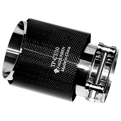 Faizjunben Carbon Fiber Exhaust Tips, 2.9" Inlet, 4" Tailpipes Outlet, Mirror-Polished Gloss Black #TOP4