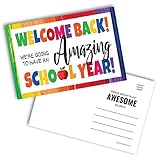 Pink Pixie Studio 30 Welcome Back to School Themed Blank 4'x6' Postcards for Teachers to Send to Students, Welcome to Our Class Notes Made in the USA