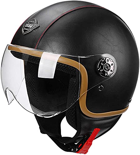 ZLYJ Casque De Moto À Visage Ouvert 3/4 en Cuir Rétro, Homologué ECE avec Demi-Casques De Style Vintage, pour Casque De Scooter Vélo Cruiser Chopper...