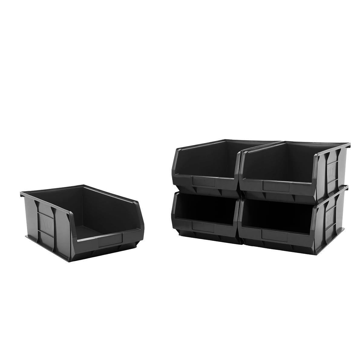 Bigdug Black Plastic Parts Bins - Stackable Or Wall Mounted Storage Boxes Garage Organiser - Pack Of 5 - 200H X 310W X 520D Mm