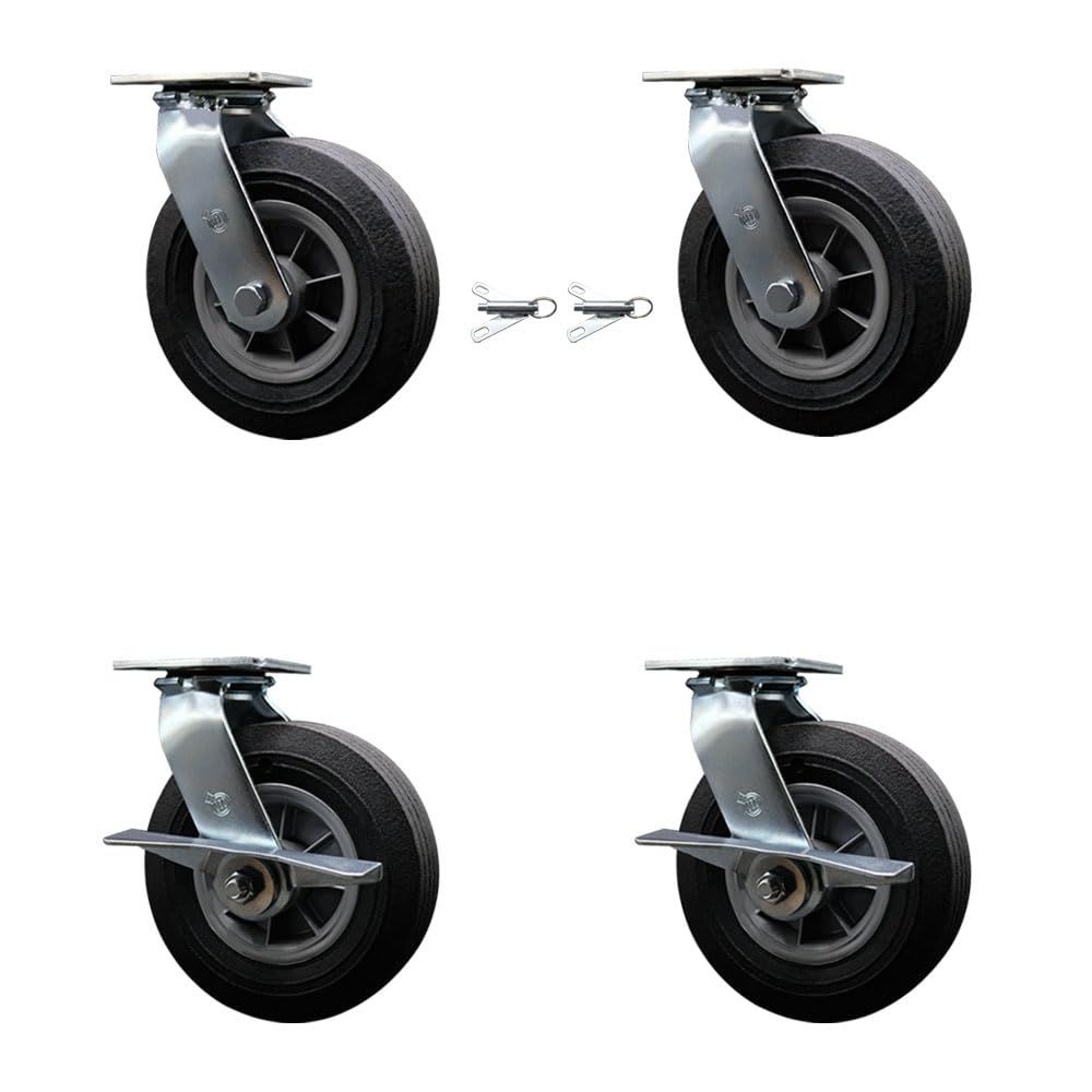 BBQ Smoker Grill Flat Free All Terrain Caster Wheel Set–8 Inch Easy Roll, No Flat, Maintenance Free Solid Rubber Wheels–2 Swivel with Bolt-On Locks and 2 Swivel with Side Lock Brakes – Service Caster